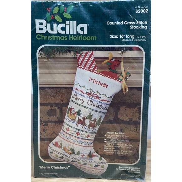 Bucilla Merry Christmas Counted Cross Stitch Stocking Kit 82002 16” Long - Picture 1 of 5